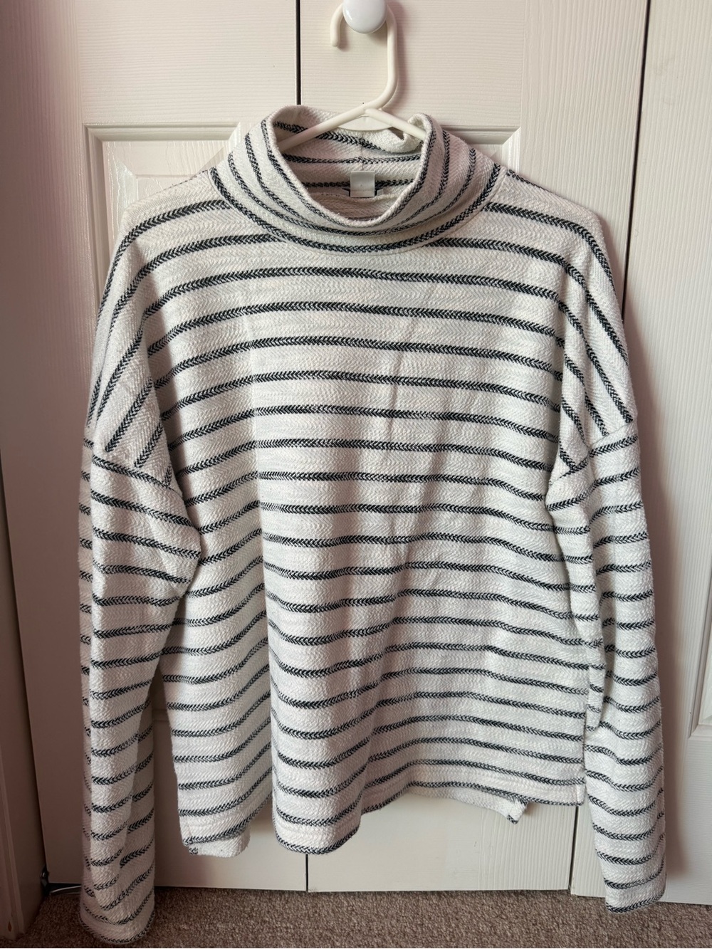 J. Crew Cream and Black Striped Turtleneck Sweater